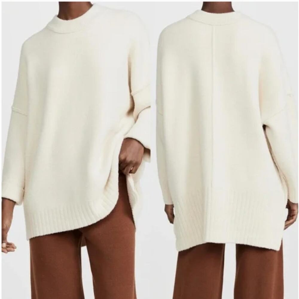 Free People Peaches Tunic Sweater Size S Cream Oversized‎ Cozy Knit Boho Slouchy